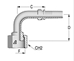 90T ORFS Female Swivel Long Drop